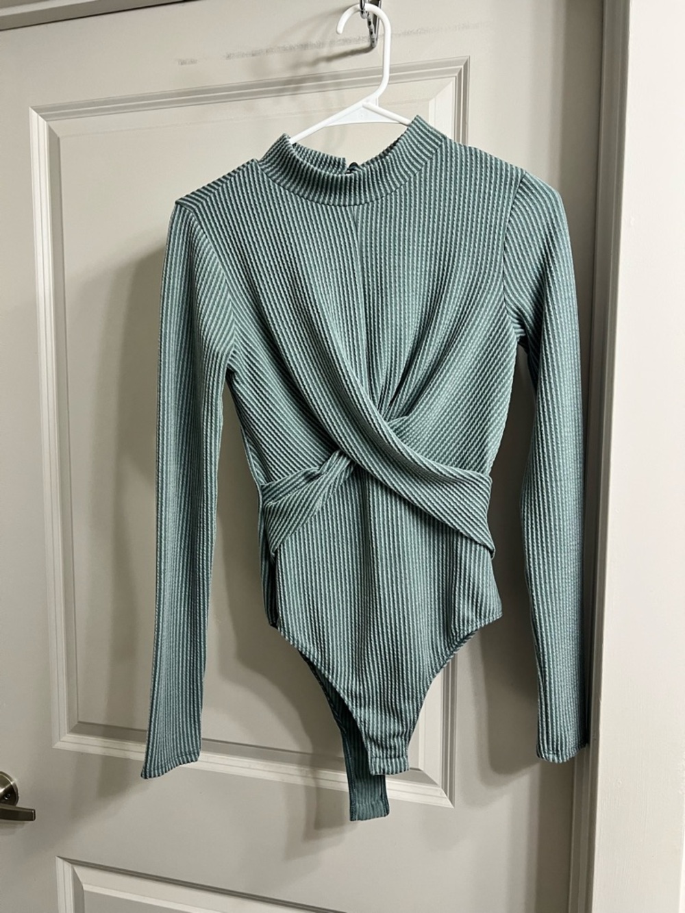 Lulu's Ribbed Twist-Front Long Sleeve Bodysuit - Sage